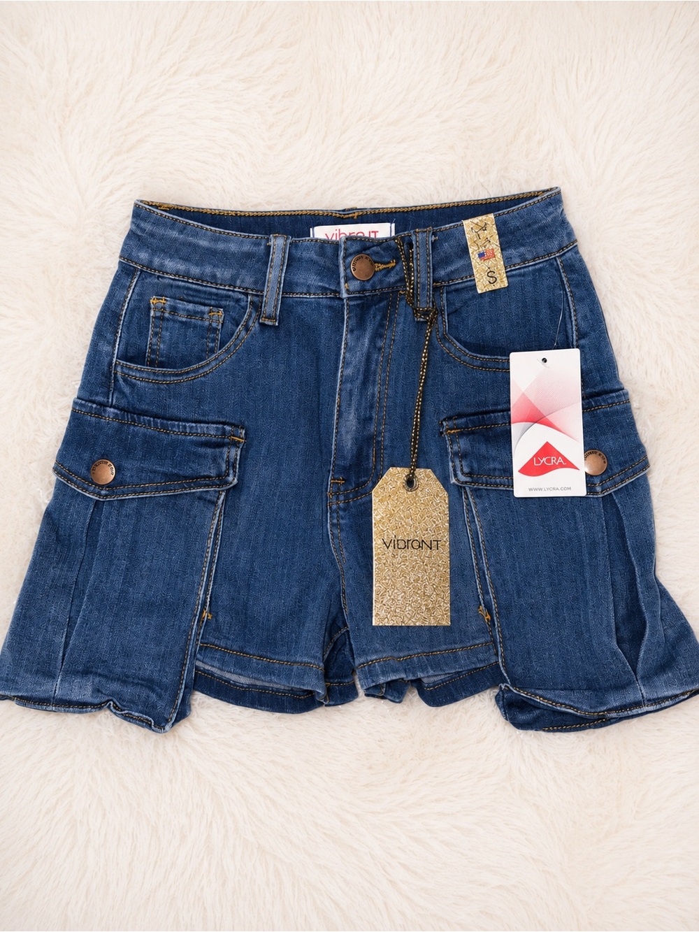 Vibrant Women’s Denim Skort Blue Lyocra Stretch Shorts Skirt Size S New